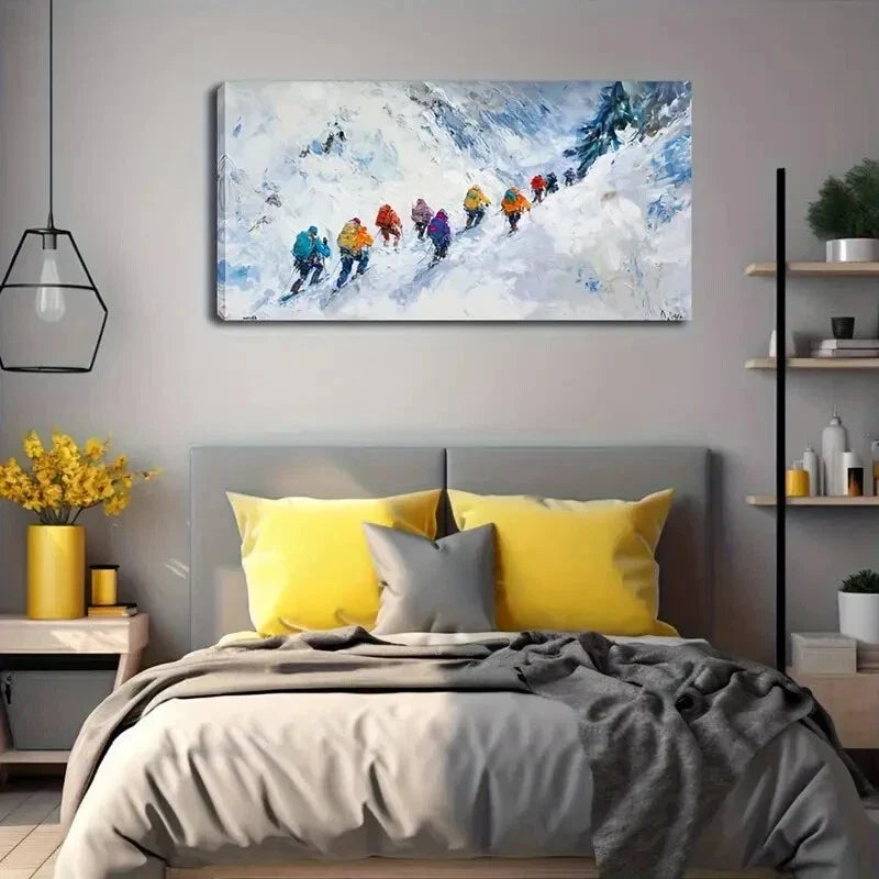 Vibrant Climbers in Snowy Wall Art Canvas Office Home Room Framed 80x45cm