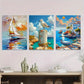 3pcs Seaside Sunset Sailboat and Seagull Triptych Metal Print Ready to Hang Art