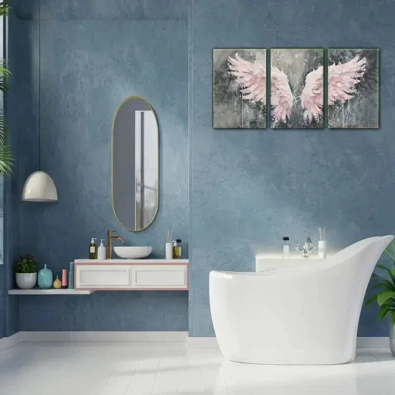3pcs Angel Wings Pink Grey Design Abstract Metal Print Ready to Hang Art