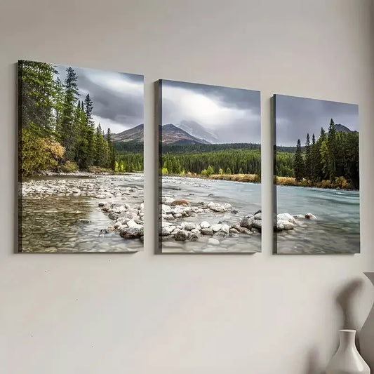 3pcs Modern Natural Forest Mountain Landscape Wall Art Set Canvas Framed 40x60cm - High Quality Print 100% Australian Made Wall Canvas Ready to Hang
