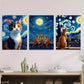 3pcs Starry Night Cat Orange, Black & White Cats Metal Print Ready to Hang Art