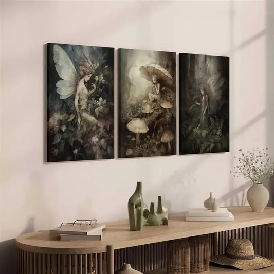 3pcs Magic Forest, Fantasy Style, Plant Fairy Canvas Framed 40x60cm - High Quality Print 100% Australian Made Wall Canvas Ready to Hang