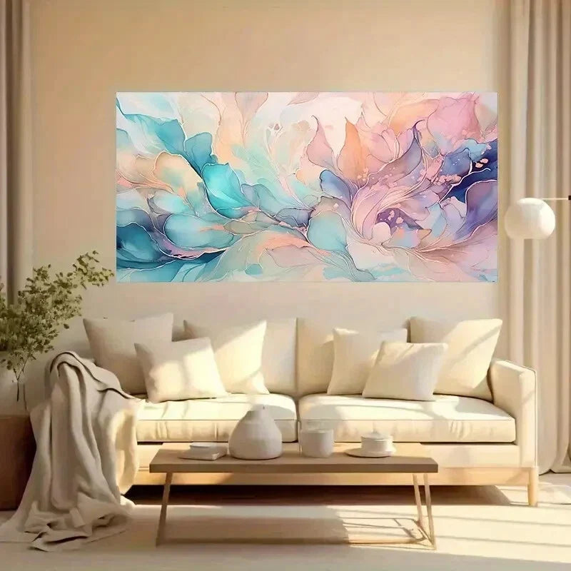 Pink Silk Gold Abstract wall canvas office home room framed 120x60cm