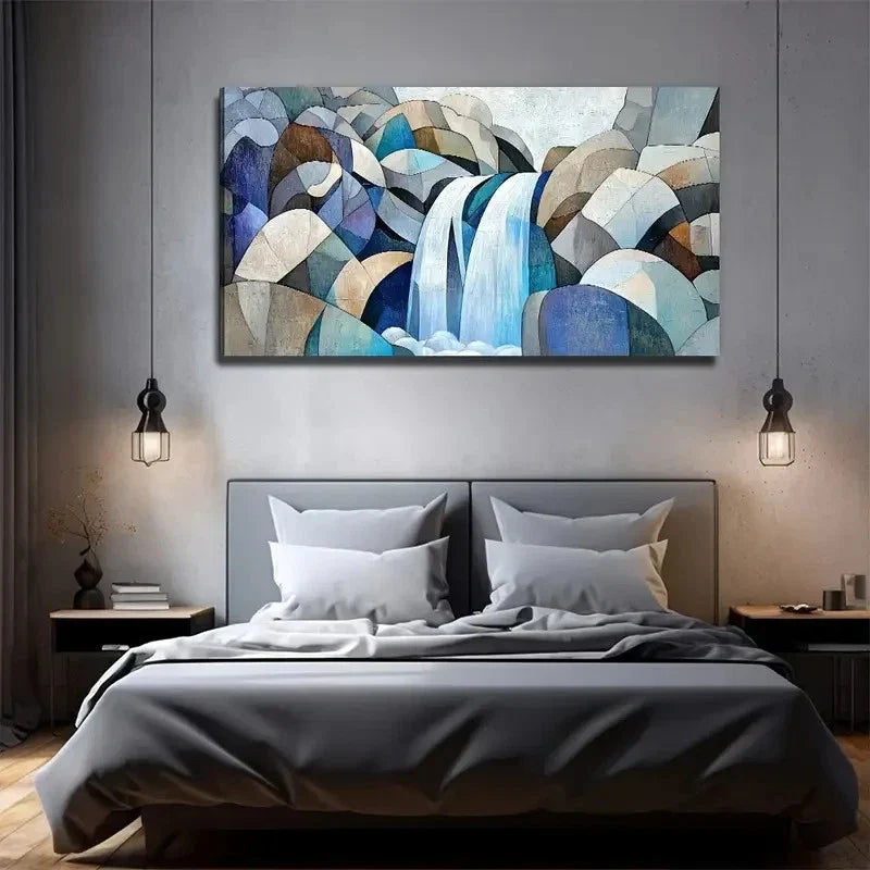 Cubism Style Waterfall Wall Art Canvas Office Home Room Framed 120x60cm