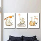 3pcs Cartoon Bunnies with Carrot & Balloon, Metal Print Ready to Hang Art Metal Print Ready to Hang Art