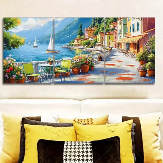 3pcs Vibrant Italian Coastal Village Scenes Metal Print Ready to Hang Art