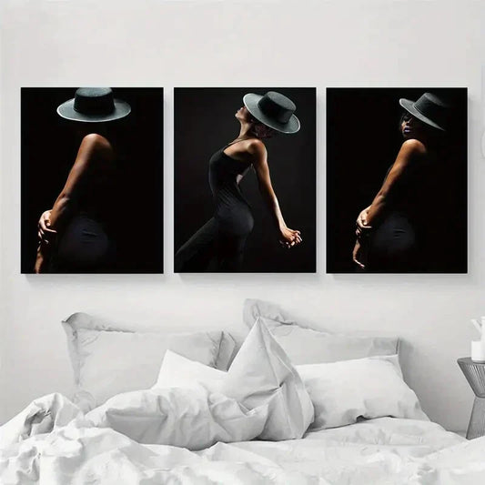 3pcs Modern Women in Hats Metal Print Ready to Hang Art