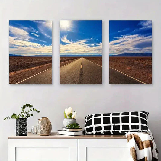 3pcs Scenic Road Trip Landscape Metal Print Ready to Hang Art