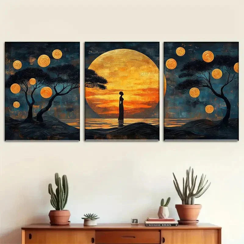 3pcs Fantasy Moonlight Charm Canvas Painting Metal Print Ready to Hang Art