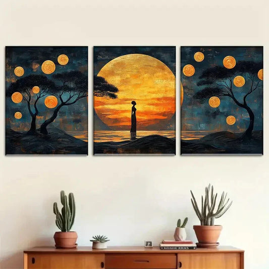 3pcs Fantasy Moonlight Charm Canvas Painting Metal Print Ready to Hang Art