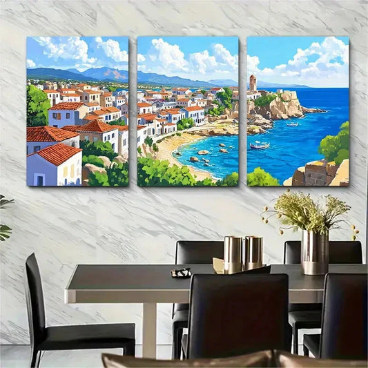 3pcs Rhodes Greece Cityscape Unique Metal Print Ready to Hang Art