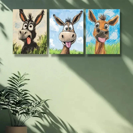 3pcs The donkey Art Painting  Metal Print Ready to Hang Art