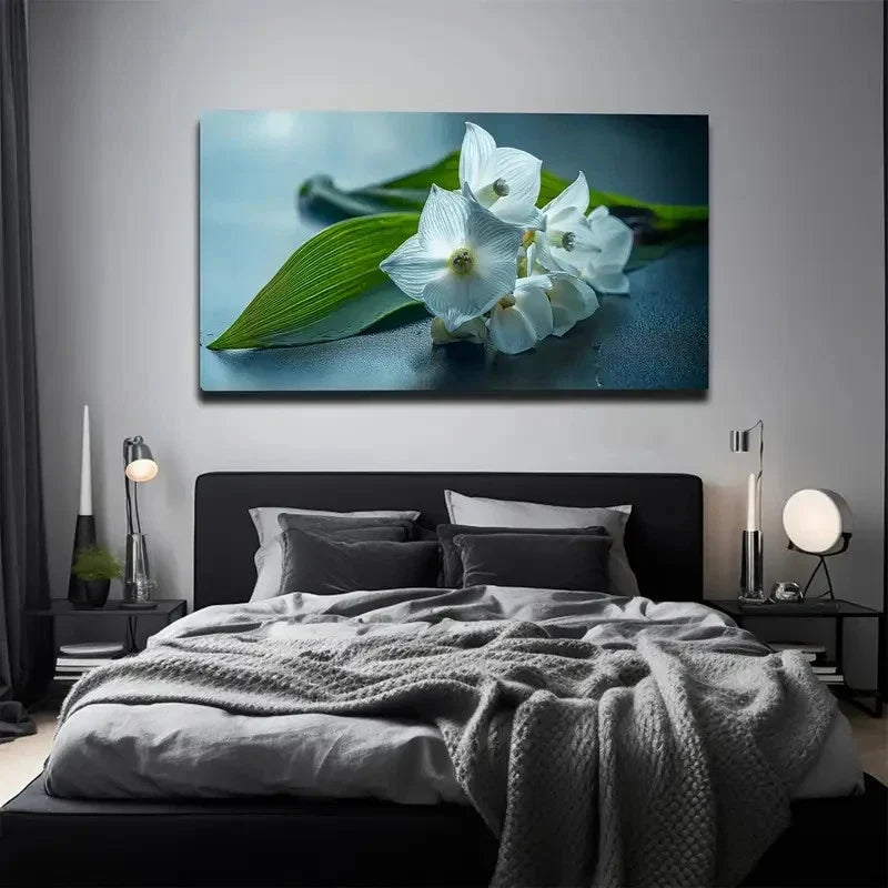 Beautiful White Flowers Wall Art Canvas Office Home Room Framed 80x45cm