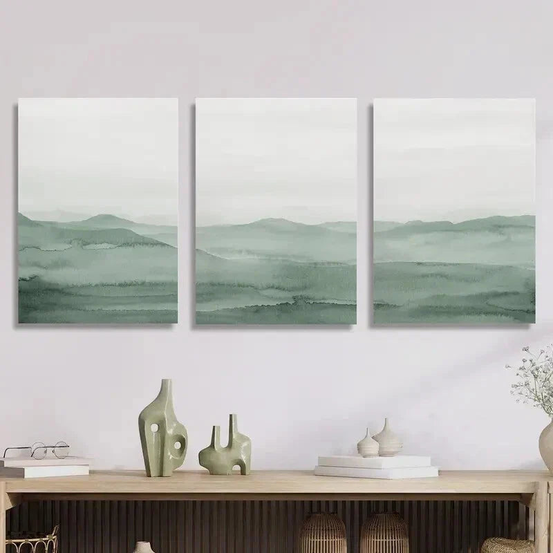 3pcs Sage Green, Watercolor Abstract  Metal Print Ready to Hang Art