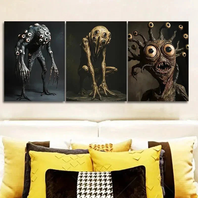 3pcs  Eye monster Art Painting Metal Print Ready to Hang Art