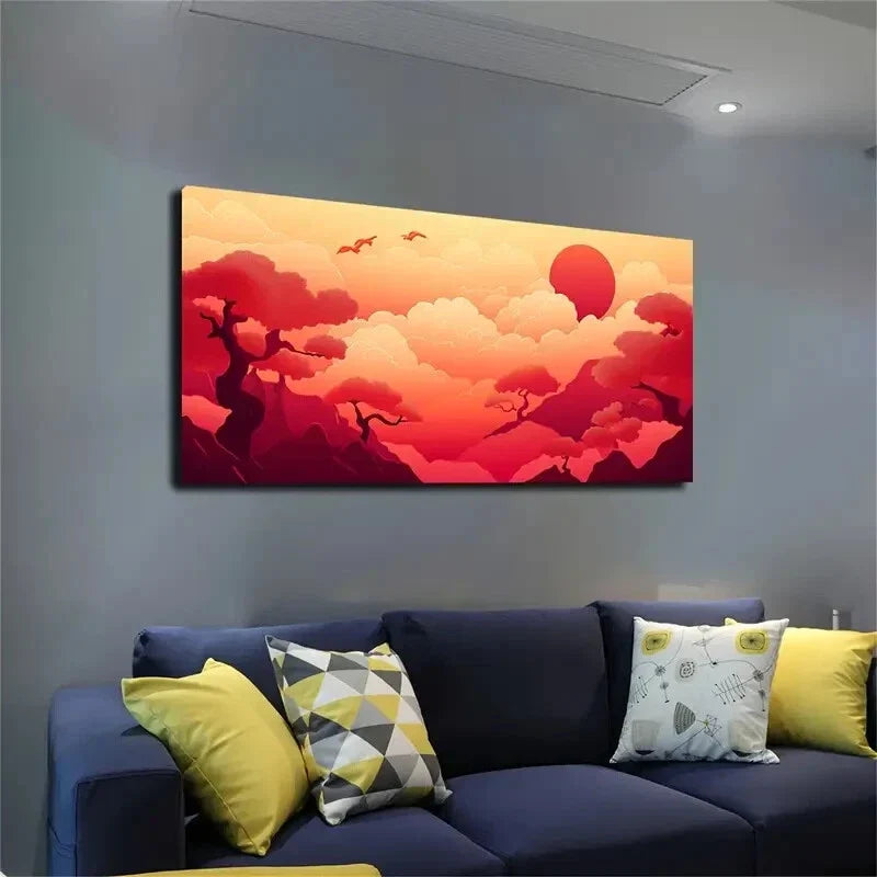 Abstract Pink Mountain Cloud Wall Art Canvas Office Home Room Framed 120x60cm