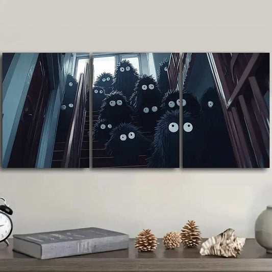 3pcs The black monster, Painting Metal Print Ready to Hang Art
