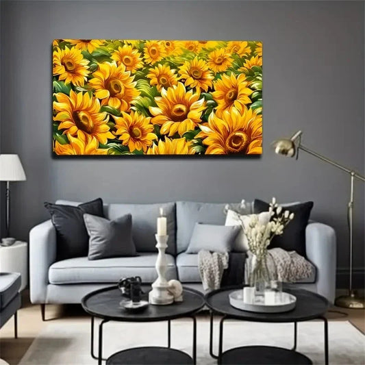 Sunflowers With Realistic Light Wall Art Canvas Office Home Room Framed 120x60cm