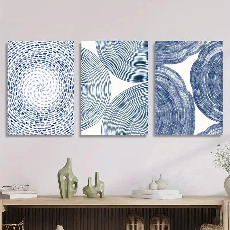 3pcs Circular Ethnic Patterns, Dots, Lines, Metal Print Ready to Hang Art
