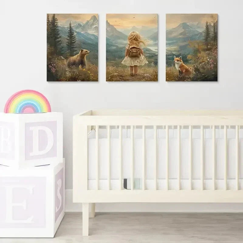 3pcs Wilderness & Baby Animals Metal Print Ready to Hang Art