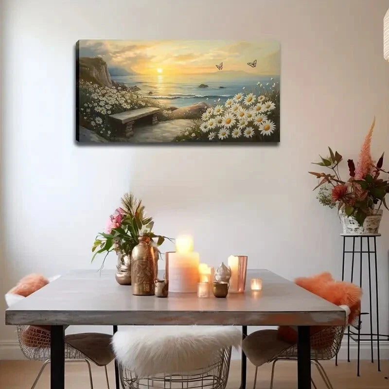 The Sun Near The Horizon Fields Wall Art Canvas Office Home Room Framed 120x60cm