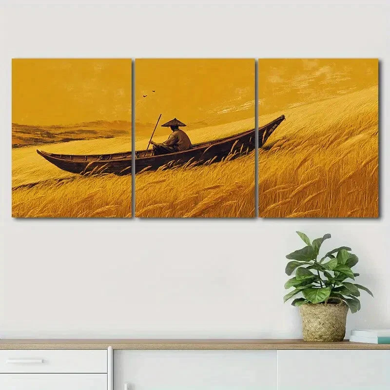 3pcs Boat and Fisherman Exquisite Perfect Wall Art Set Canvas Framed 40x60cm - High Quality Print 100% Australian Made Wall Canvas Ready to Hang