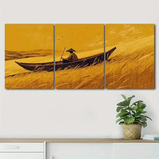 3pcs Boat and Fisherman Exquisite Perfect Wall Art Set Canvas Framed 40x60cm - High Quality Print 100% Australian Made Wall Canvas Ready to Hang