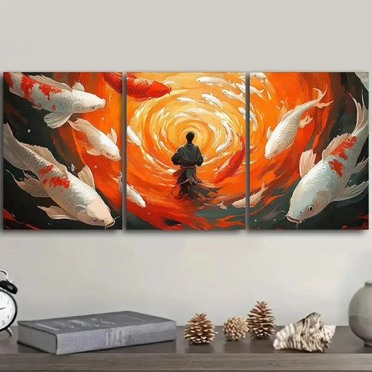 3pcs Fisherman, koi Metal Print Ready to Hang Art