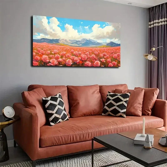 Serene Flower Field Wall Art canvas office home room framed 120x60cm