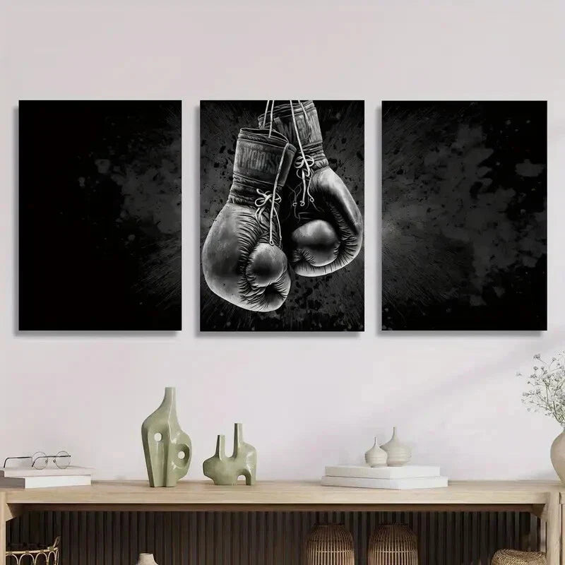 3pcs Art Deco Boxing Gloves Metal Print Ready to Hang Art