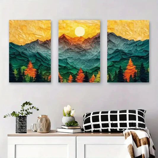 3pcs Geometric Mountain Landscape Vibrant Metal Print Ready to Hang Art