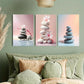 3pcs Zen Stone with Pink Sakura Metal Print Ready to Hang Art