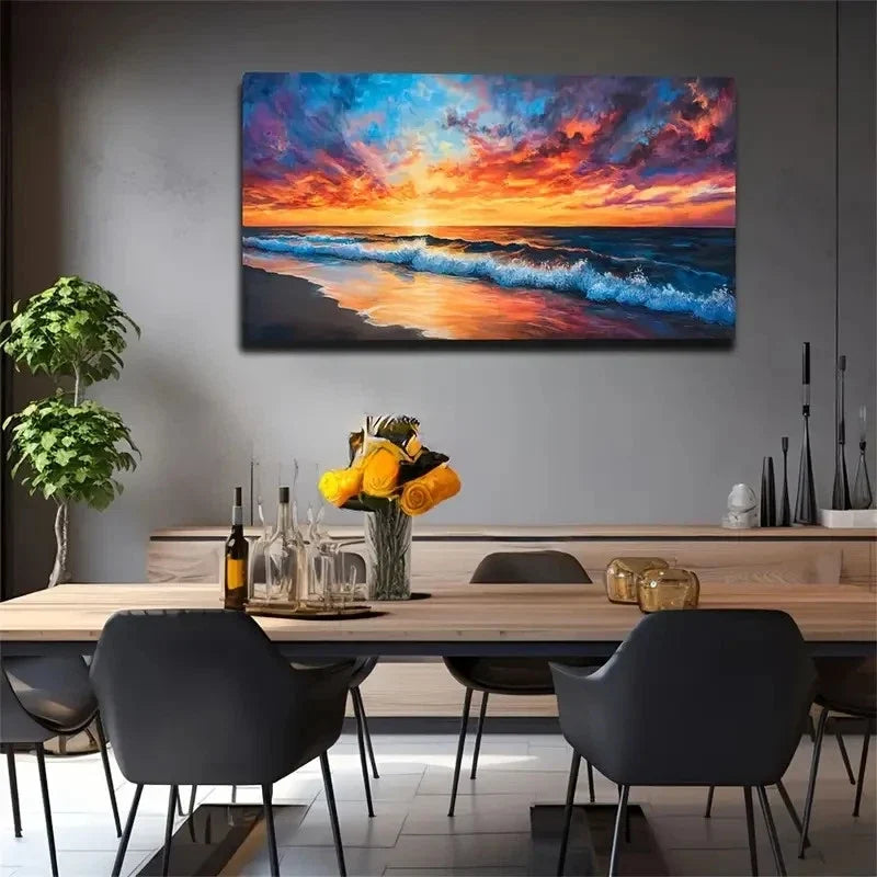 Abstract Beach Shore Watercolor Wall Art Canvas Office Home Room Framed 120x60cm