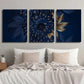 3pcs Abstract Blue And Golden Plant Flowers Metal Print Ready to Hang Art