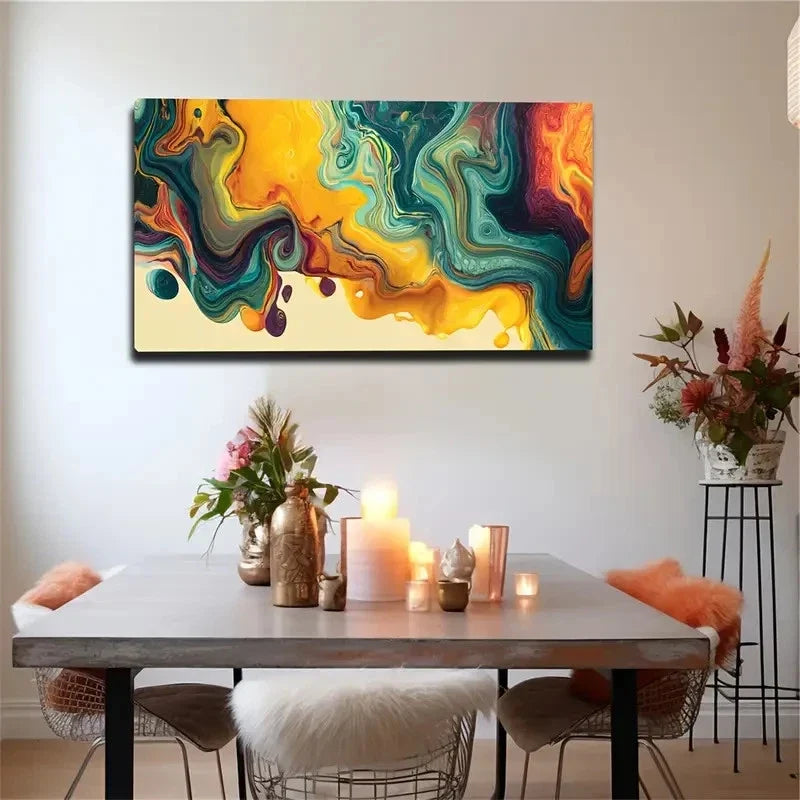 Multicolor Marbled Design Wall Art Canvas Office Home Room Framed 120x60cm