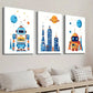 3pcs Cartoon Space Theme Wall Art Set Canvas Framed 40x60cm - High Quality Print 100% Australian Made Wall Canvas Ready to Hang