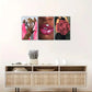 3pcs Elegant Female Portraits & Pink Rose Bouquet Metal Print Ready to Hang Art