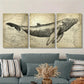 3pcs Vintage ocean animal humpback whale poster, Metal Print Ready to Hang Art