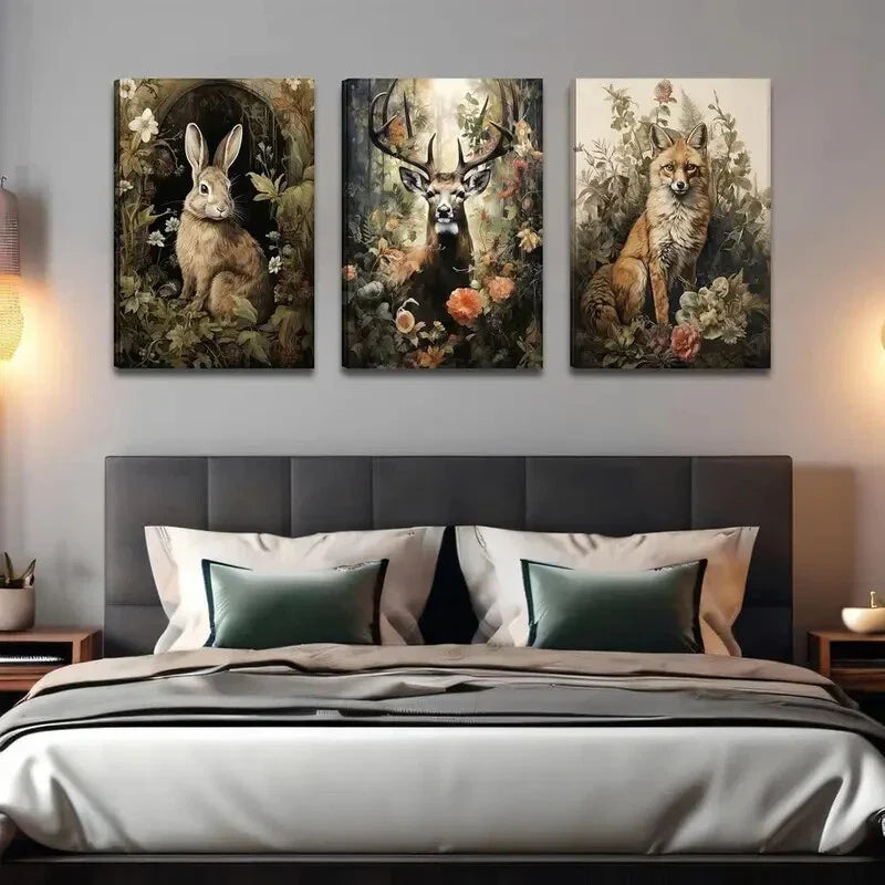 3pcs  Enchanted Forest Scene Forest Animals   Metal Print Ready to Hang Art