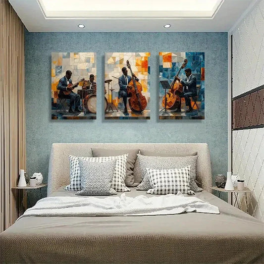 3pcs Vibrant Mosaic Style Guitarist Perfect Wall Art Set Canvas Framed 40x60cm - High Quality Print 100% Australian Made Wall Canvas Ready to Hang