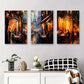 3pcs Romantic Night Cityscape Dining Scenes Metal Print Ready to Hang Art