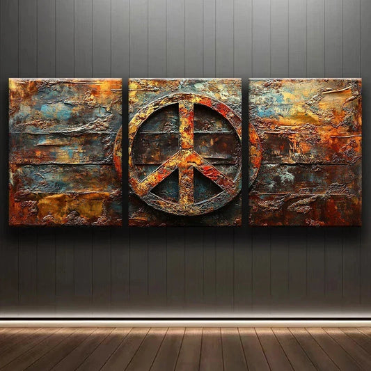 3pcs Rustic Peace Sign Luxurious Metal Print Ready to Hang Art