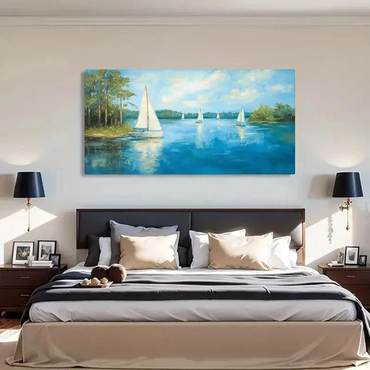 River Reflections Sailboats Wall Art Canvas Office Home Room Framed 120x60cm