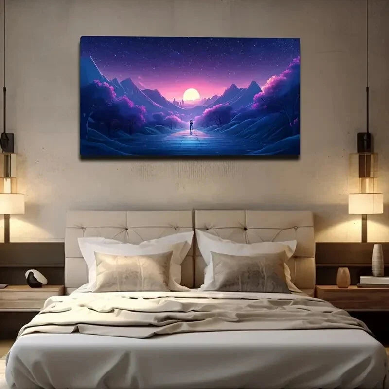 Mystical Night Landscape Moon Wall Art Canvas Office Home Room Framed 120x60cm