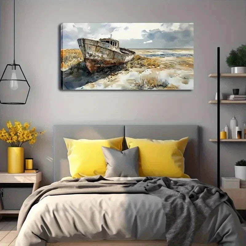 Abandoned Shipwreck Vintage Wall Art Canvas Office Home Room Framed 120x60cm