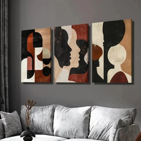 3pcs Red And Black Geometric Silhouette Wall Art Set Canvas Framed 40x60cm - High Quality Print 100% Australian Made Wall Canvas Ready to Hang