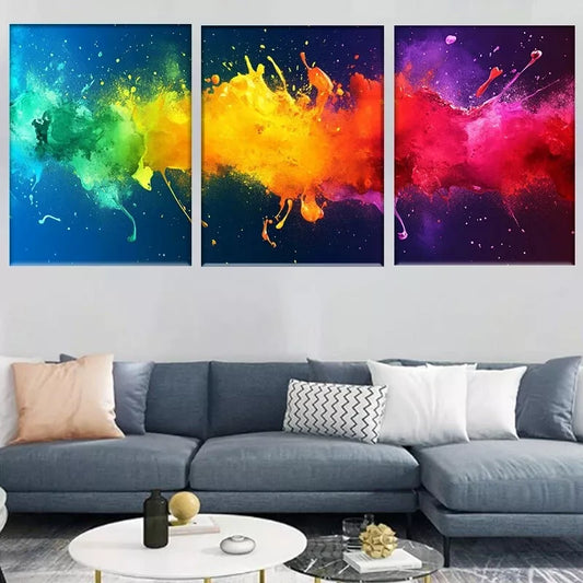 3pcs Modern Vibrant Abstract Color Splash Wall Art Set Canvas Framed 40x60cm - High Quality Print 100% Australian Made Wall Canvas Ready to Hang