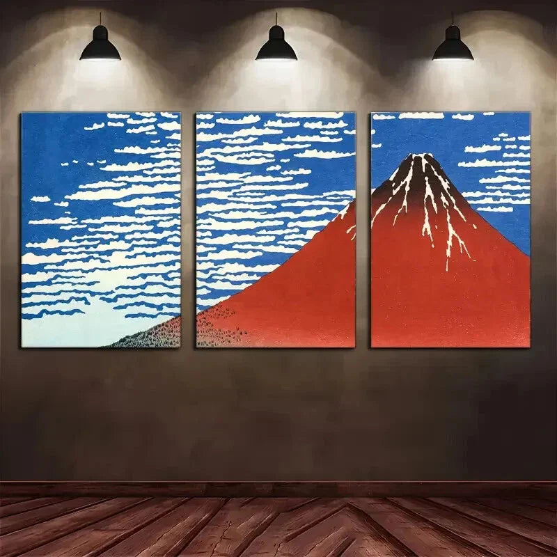 3pcs Mount Fuji Poster Landscape Geometric Art Metal Print Ready to Hang Art