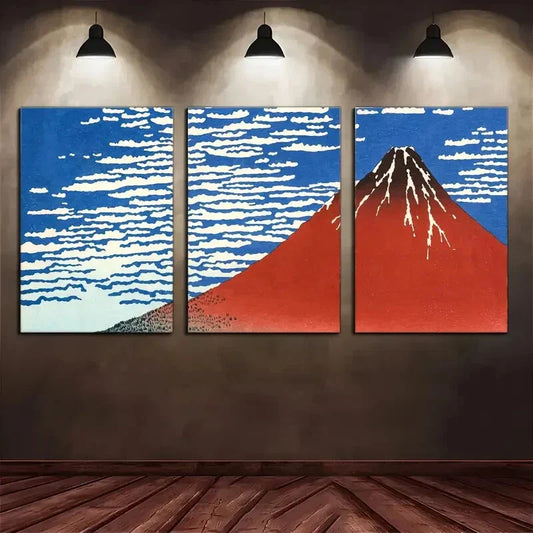 3pcs Mount Fuji Poster Landscape Geometric Art Metal Print Ready to Hang Art
