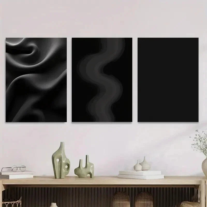 3pcs Modern Black Abstract paintings Wall Art Set Canvas Framed 40x60cm - High Quality Print 100% Australian Made Wall Canvas Ready to Hang